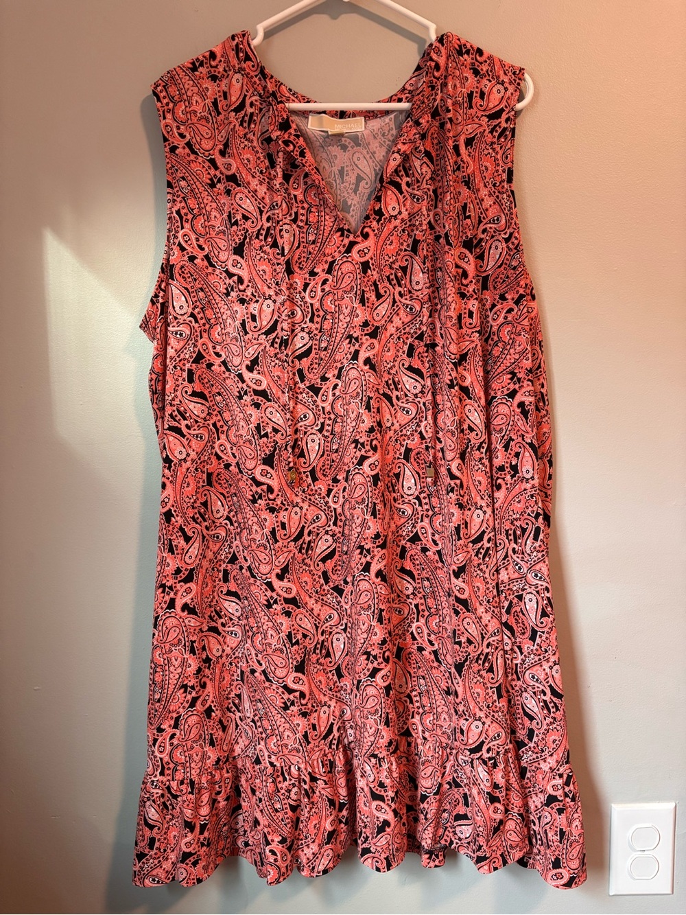 Michael Kors Coral and Black Paisley Sleeveless Dress